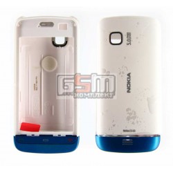 Корпус для Nokia C5-03, C5-06, белый, копия ААА, с синей накладкой Корпус для Nokia C5-03, C5-06, белый, копия ААА, с синей накладкой