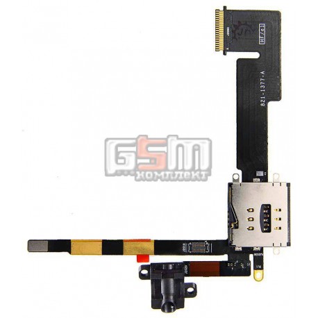 Шлейф для Apple iPad 2, SIM-карты 3G с компонентами и коннектором наушников