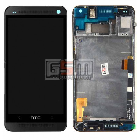 Дисплей для HTC One M7 801e, черный, с сенсорным экраном (дисплейный модуль), с передней панелью