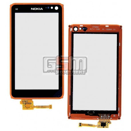 Тачскрин для Nokia N8-00, оранжевый, с рамкой