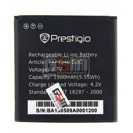 Аккумулятор для Prestigio MultiPhone 4040 Duo, оригинал, (Li-ion 3.7V 1500mAh)