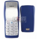 Корпус для Nokia 1100, 1101, China quality AAA, синий, с клавиатурой, передняя и задняя панели