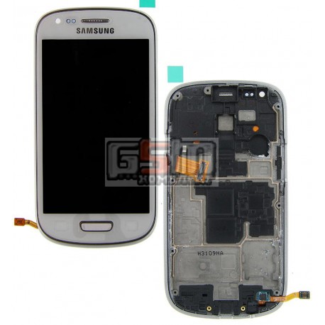 Дисплей для Samsung I8190 Galaxy S3 mini, белый, с сенсорным экраном (дисплейный модуль), с рамкой