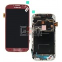 Дисплей для Samsung I9500 Galaxy S4, червоний, з передньою панеллю, з тачскріном, оригінал (переклеєне скло)