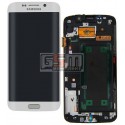 Дисплей для Samsung G925F Galaxy S6 EDGE, білий, з тачскріном, з рамкою, оригінал (переклеєне скло)