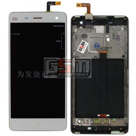 Дисплей для Xiaomi Mi4, белый, original (PRC), с сенсорным экраном (дисплейный модуль), с передней панелью