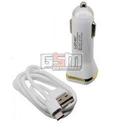 Автомобильное зарядное устройство LDNIO, (2 USB выхода 5V 2,1A), 12 В, универсальное  (DL-219) + micro-USB