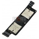 Коннектор SIM-карты для Asus ZenFone 4 (A450CG), на две SIM-карты, с коннектором карты памяти, со шлейфом