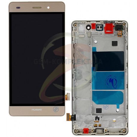 Дисплей для Huawei P8 Lite (ALE L21), золотистый, с сенсорным экраном (дисплейный модуль), с передней панелью
