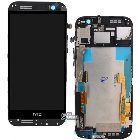 Дисплей для HTC One M8, черный, с сенсорным экраном (дисплейный модуль), с передней панелью