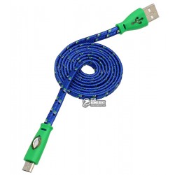 Кабель MicroUSB, Led подсветка, тканевая оплетка, 1м