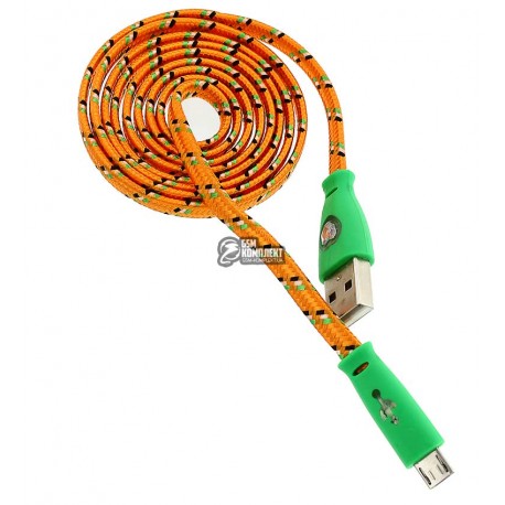 Кабель MicroUSB, Led подсветка, тканевая оплетка, 1м