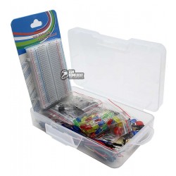 Набор электронных компонентов (конденсаторы, резисторы, светодиоды, кнопки, перемычки)