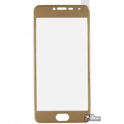 Закаленное защитное стекло Meizu M3 Mini, 0,26 mm 9H, 3D золотое, пластиковая рамка