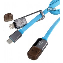 Кабель Micro USB+Lightning 2 в 1 Remax Transformer Kingkong плоский, черный