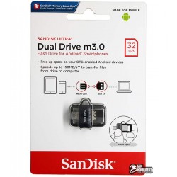 Флешка 32Gb, SanDisk Ultra, USB3.0 + OTG MicroUsb