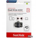 Флешка 32Gb, SanDisk Ultra, USB3.0 + OTG MicroUsb Flash Drive