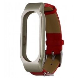 Браслет для Xiaomi Mi Band 2, сталевий з шкіряним ремінцем, червоний колір