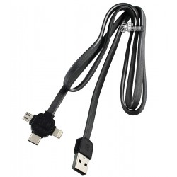 Кабель Micro Usb + Ligtning + Type-C, 3 в 1, Remax Lesu 3in1 RC-066th, черный
