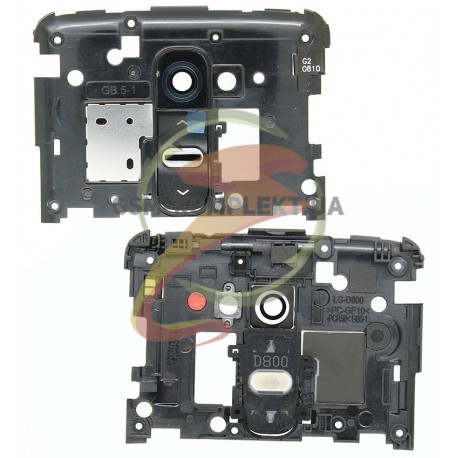 Средняя часть корпуса для LG G2 D800, G2 D801, G2 D802, G2 D803, G2 D805, LS980, черная, с кнопкой включения, со стеклом камеры