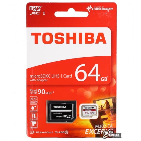 Карта памяти 64 Gb microSDXC Toshiba Exceria M302 UHS-1 U3 90MB/s 4K