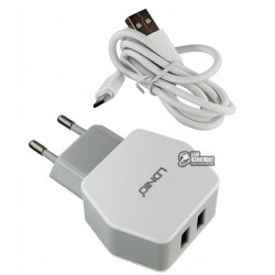 Сетевое зарядное устройство Ldnio DL-AC-61 5V/2.1A 2USB, с кабелем microUSB