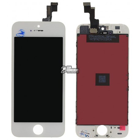 Дисплей iPhone 5S, белый, с рамкой, с сенсорным экраном (дисплейный модуль),copy