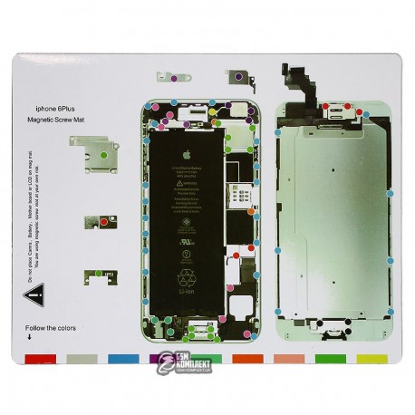 Магнітний килимок для ремонту iPhone 6 Plus, з картою гвинтів і запчастин