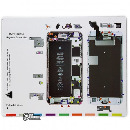 Магнітний килимок для ремонту iPhone 6s Plus, з картою гвинтів і запчастин