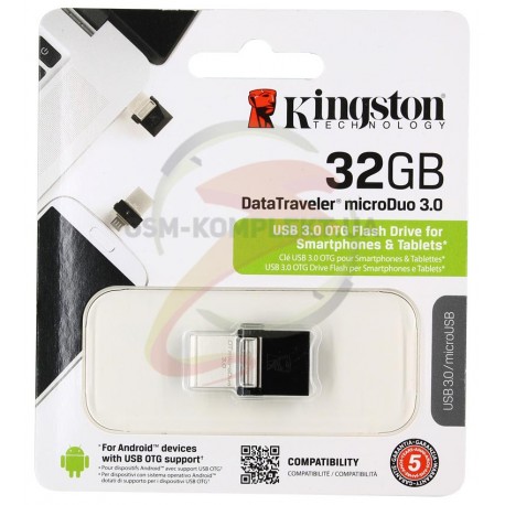 Флешка 32Gb, Kingston DataTraveler, USB3.0 + OTG MicroUsb