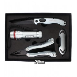 Набор мультиинструмента SIGMA 4375311, 4 шт, фонарик с линзой, мультитул маленький, мультитул большой, нож