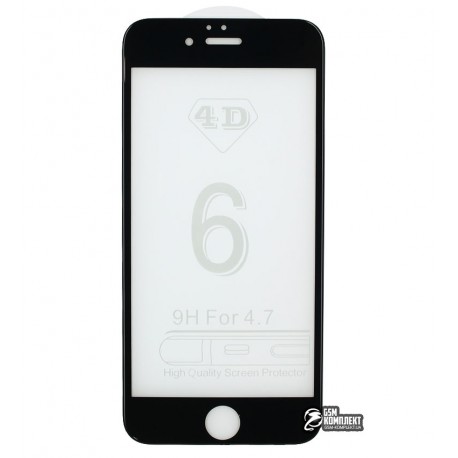 Закаленное защитное стекло 4D Glass для Apple iPhone 6, iPhone 6S, 3D, 0,3 мм 9H, черное