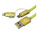 Кабель Micro-USB+Lightning - USB, 2 в 1, Remax Aurora RC-020t плоский