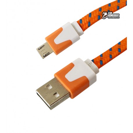 Кабель Micro Usb плоский, в тканевой оплетке, 1м