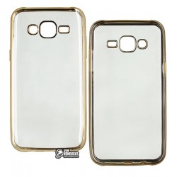 Чехол защитный для Samsung J500 Galaxy J5, силиконовый, с цветной рамкой, со стразами, золото