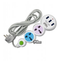 Удлинитель LH-303, на 2 универсальные розетки и 3 USB/1A