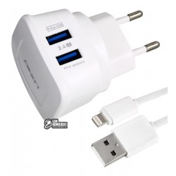 Зарядний пристрій LDNIO AC63, 2.4A, два порти iOS/Android, білий