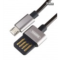 Кабель Micro-USB - USB, Remax silver Serpent RC-080m, 1 метр, 2,1А, в металлической оплетке
