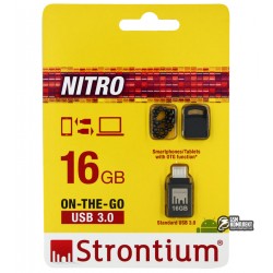 Флешка 16 Gb, USB3.0 + OTG, STRONTIUM OTG Nitro Silver 100Mbps (SR16GBBOTG2Z)