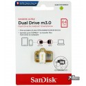 Флешка 64 Gb, USB3.0 + OTG, SanDisk Ultra Dual Drive On-The-Go Black 130Мб / сек