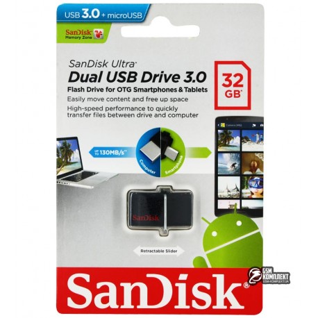 Флешка 32 Gb, USB3.0 + OTG SanDisk Ultra Dual OTG 130Mb/s (SDDD2-032G-G46)