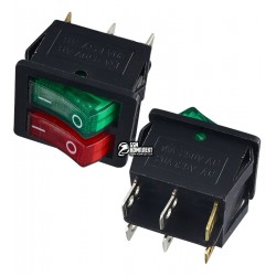 Переключатель клавишный широкий сдвоенный с подсветкой, 220V, красный + зеленый Переключатель клавишный широкий сдвоенный с подсветкой, 220V, красный + зеленый