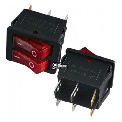 Переключатель клавишный широкий сдвоенный с подсветкой 220V, красный Переключатель клавишный широкий сдвоенный с подсветкой 220V, красный
