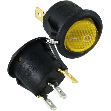 Выключатель клавишный круглый с подсветкой, 220V, желтый
