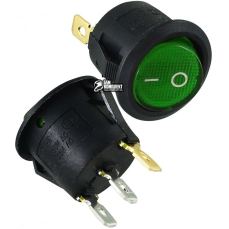 Выключатель клавишный круглый с подсветкой, 220V, зеленый