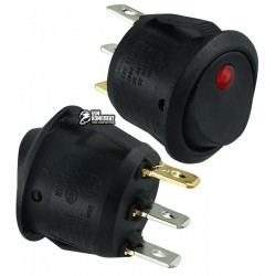 Выключатель клавишный круглый с подсветкой 220V, красная точка