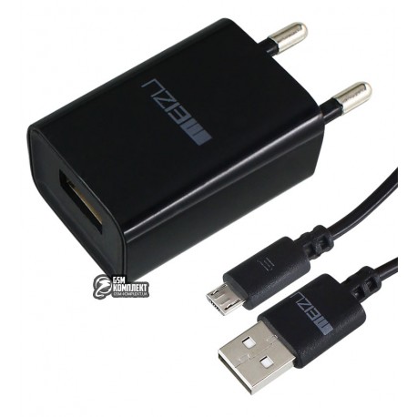 Зарядное устройство Meizu, 1A, 1USB, с MicroUSB кабелем, черное
