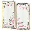 Чехол для Xiaomi Redmi 3, Secret Garden Swarovski, силиконовый, золотая рамка, розовый цветок (000027083)