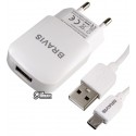 Зарядний пристрій Bravis, 1USB, 1A, з Micro USB кабелем, білий колір
