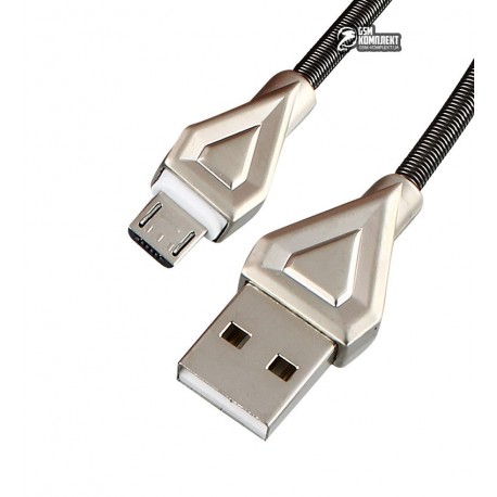 Кабель Micro USB - USB, Hoco U25 Golden Armor, круглый, в металлической оплетке, 1 метр, серый